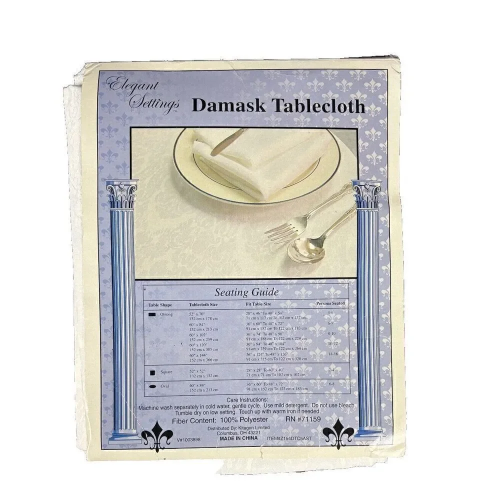 Brand New Elegant Settings Damask Tablecloth White Floral Oblong 52